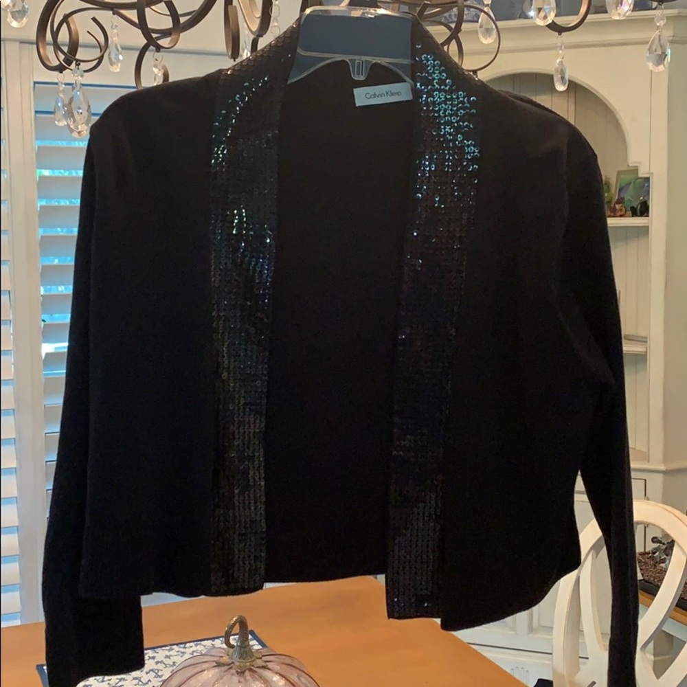 Black Calvin Klein cropped evening sweater